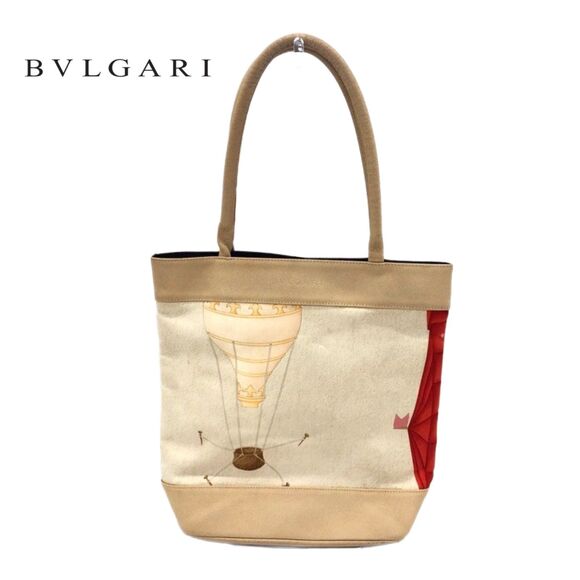 BVLGARI Handbags - Bvlgari | RARE Beige & Red Hot Air Balloon Canvas Leather Trim Tote Bag, Vintage